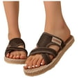 thumbnail image 4 of Women's Slippers Flat Open Toe Slip-On Slides Slippers Women's Fashionable Casual Daily Outdoor Beach Shoes Footwear Brown 41, 4 of 5