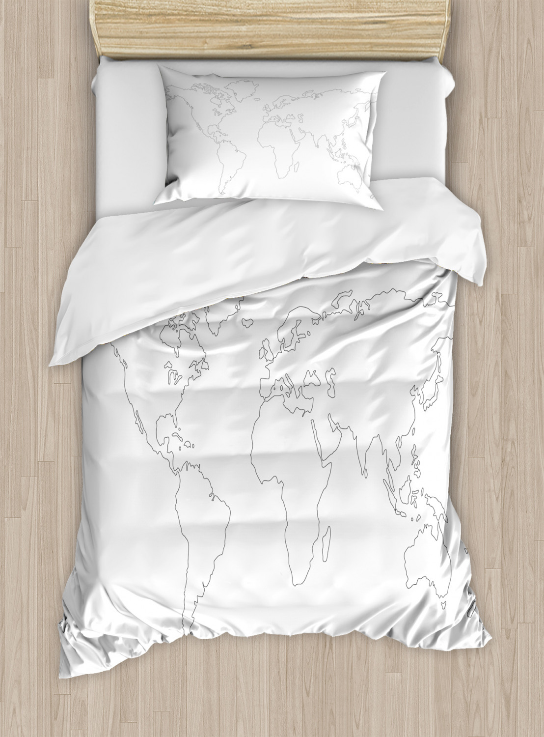 Map Twin Size Duvet Cover Set, Simplistic Design World Map Outline with ...