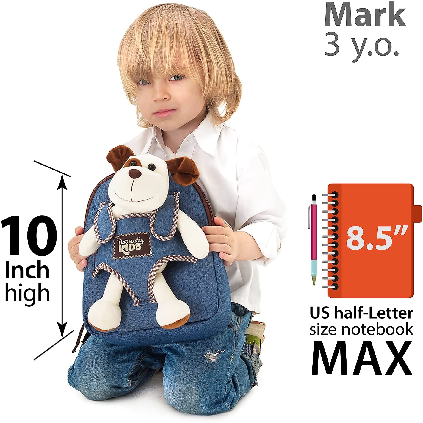 Naturally KIDS Small Backpack w Stuffed Animal Dog Plush Toy - Toddler Backpack for Boy Backpack for Kids - Toys for Kids Ages 3 4 5 6 7 Toys for 3 Year Old Boys Puppy Backpack - 4 Year Old Girl Gift - image 2 of 9