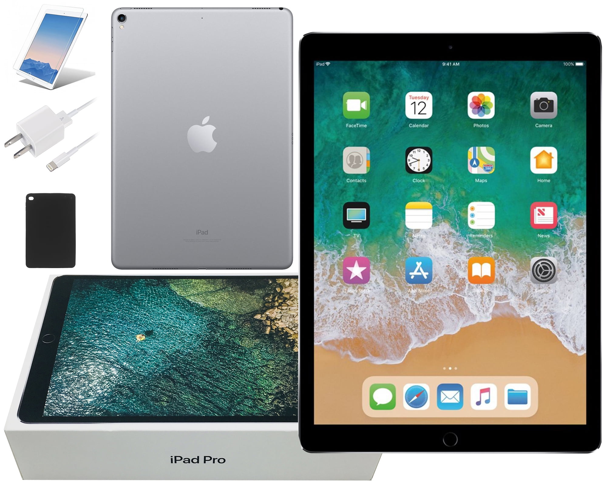 (Refurbished) Apple iPad Pro, 10.5-inch, 64GB, Wi-Fi Only, Comes with Bundle: Case, Tempered Glass, Rapid Charger - Space Gray/Silver Comes in Original Retail Box