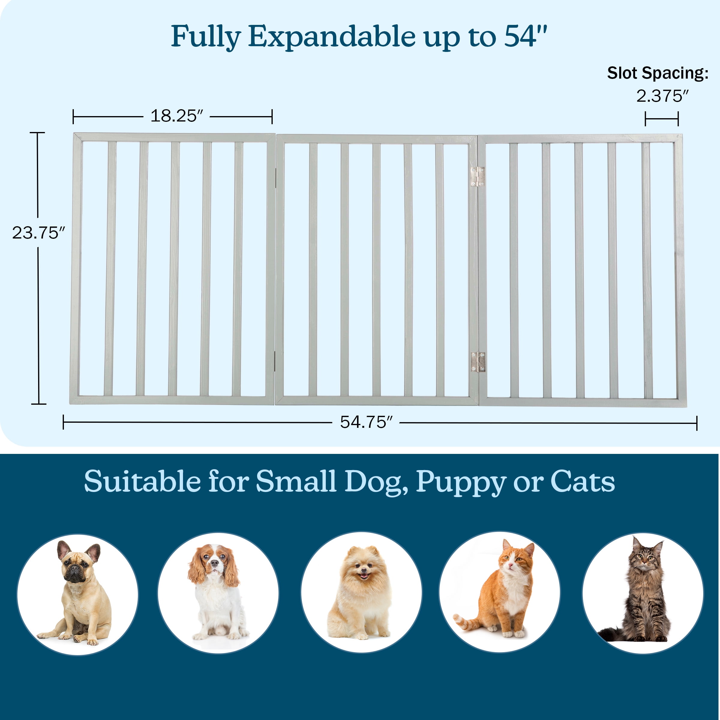 PETMAKER 3-Panel Indoor Foldable Pet Gate for Stairs or Doorways (Gray)
