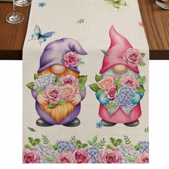 Table Runners 60 Inches Long Dress Scarves, Spring Gnomes Farmhouse Kitchen/Dining Table Runner, Small Coffee Tablerunners, Vintage Botanical Blossom Rose Leaves 13x60 Inch