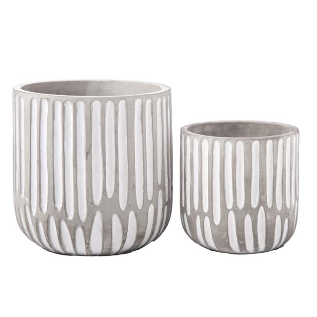 Urban Trend Collection 41546 Pot Rond en Béton avec Motif Gravé et Goutte, Gris Lavé - Ensemble de 2