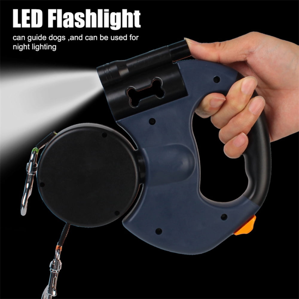 Dual Dog Retractable Leash, 360° Rotating, with Flashlight & Poop Bag Holder, Separate Controls for 2 Dogs（Red 3M）
