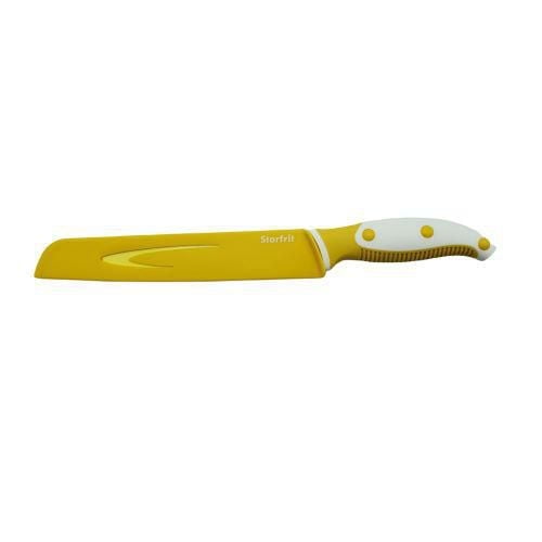 Starfrit 8-Inch Bread Knife - Efficient Serrated Blade with Protective Cover - Non-Stick Coating - Yellow & White