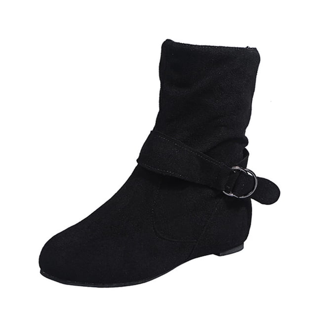 CEHVOM Rétro Femmes Vintage Uni Boucle Fermeture Éclair Décontracté Rehaussement Intérieur Talons Bas Fermeture Éclair Automne Hiver Bottines Courtes Bout Rond Chaussures