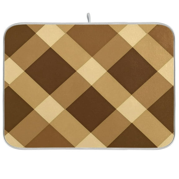 Brown and Tan Check Dish Drying Mat Kitchen Mats Microfiber Counter Absorbent Dish Pad Drainer Rack