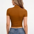 thumbnail image 6 of Hearthz Womens Tops Mock Neck Short Sleeve Fitted Womens Basic Tops Solid Color Stretchy Slim Fit Layering Tops Khaki XXL, 6 of 6