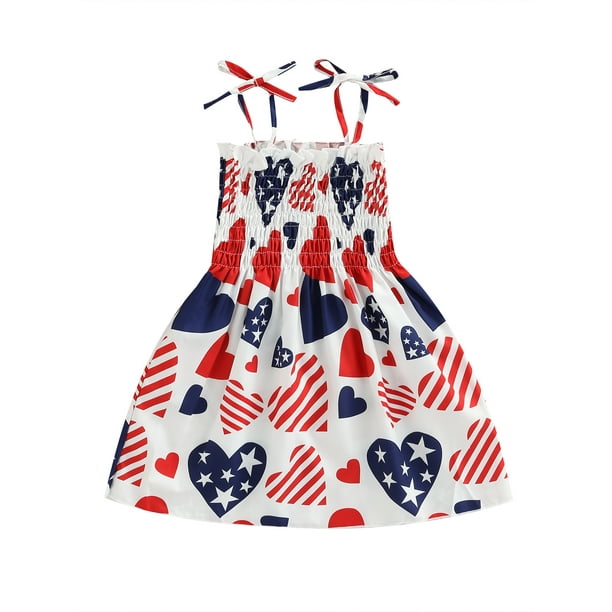 TheFound Toddler Baby Girl 4th of July Dress Strap American Flag Dress