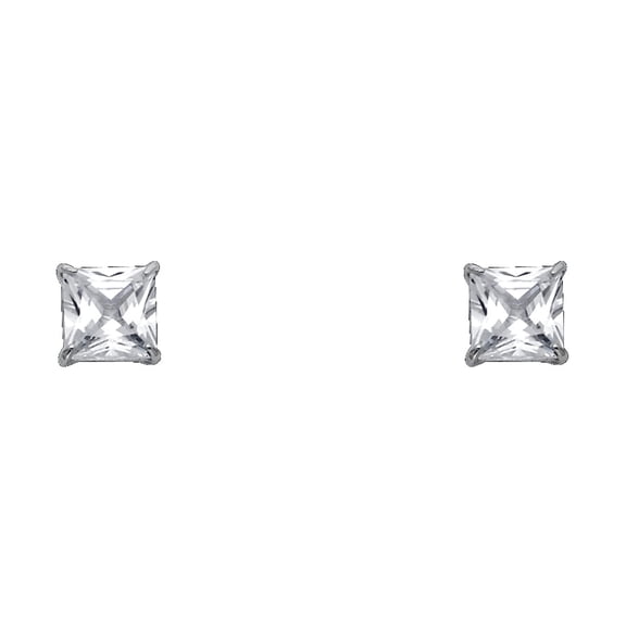 14k White Gold 6mm Square Cubic Zirconia Basket Stud Earrings Stud Earring for Women