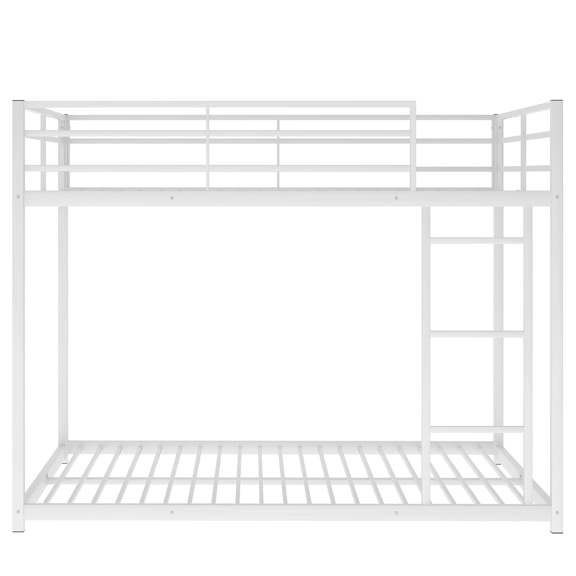 Leumius Full Over Full Low Bunk Bed for Kids Teens Adults,Metal Low Bunk Bed with Ladder and Safety Guardrails,Weight Capacity 350lb,White