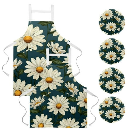 

2Pcs Jungle Daisy Versatile Aprons Set - Kitchen Baking Cooking Restaurant Use - Men Women and Kids - Waterproof Pockets & Adjustable Straps-Canvas Aprons