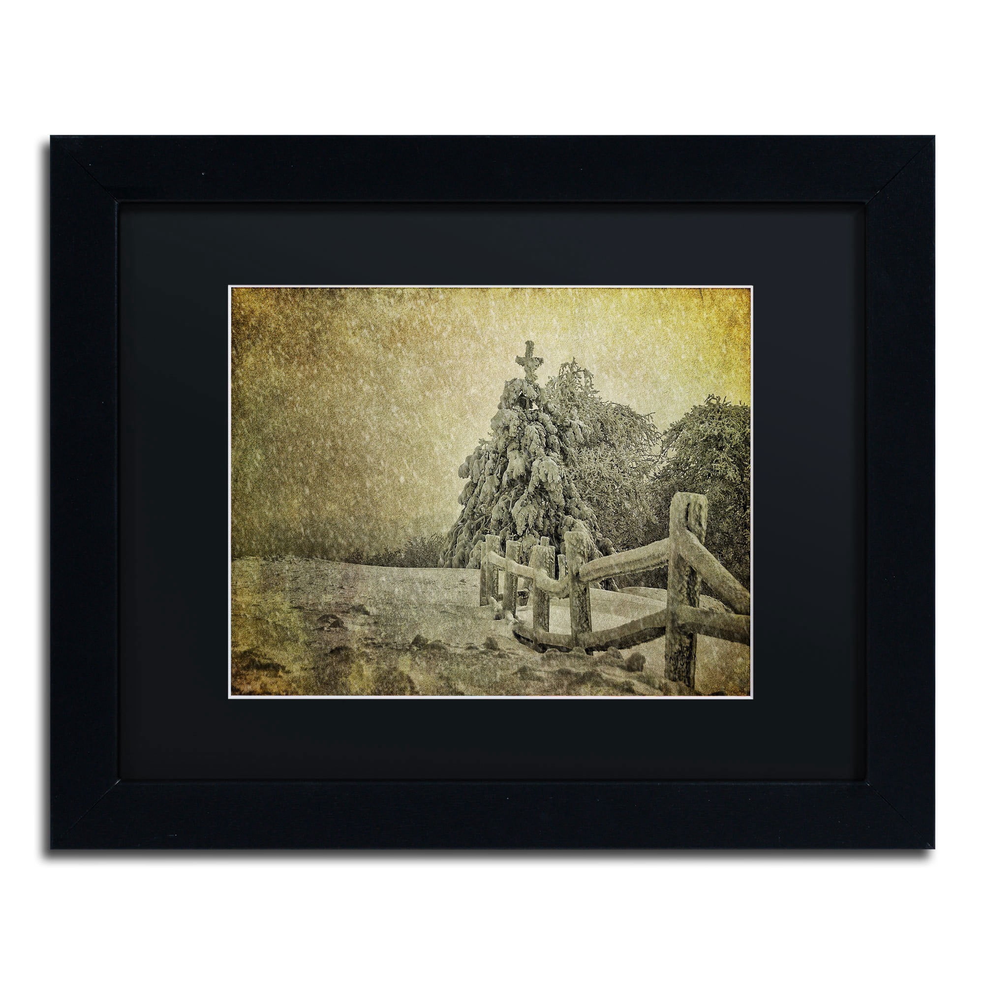 Trademark Fine Art "Oh Christmas Tree in Snow" Canvas Art by Lois Bryan, Black Mat, Black Frame
