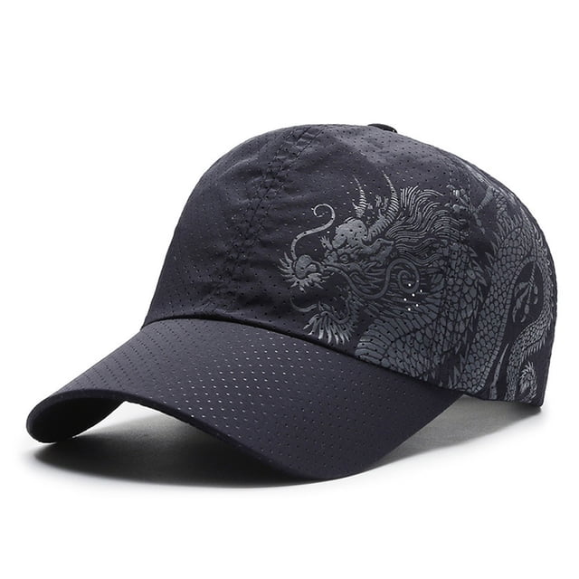 Trayknick Sunshade Cap Ultralight Quick Drying Chinese Style Dragon Print Baseball Hat for Outdoor