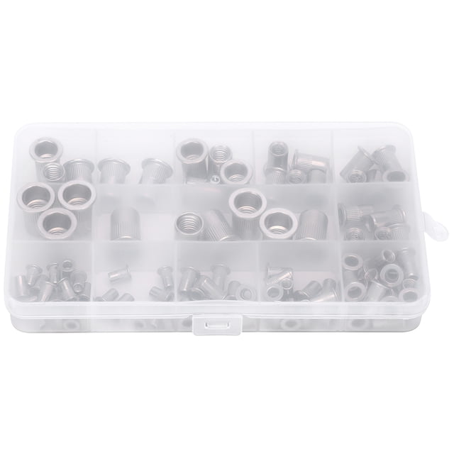 Tuerca de remache en caja, 93 piezas Tuerca de remache de acero inoxidable Tuerca de remache creada magistralmente
