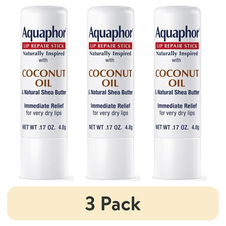 (3 pack) Aquaphor Naturally Inspired Lip Repair Balm Stick with Coconut Oil, 0.17 oz