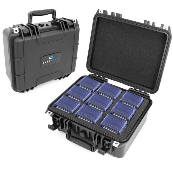 CASEMATIX One Touch Card Holder Case and Toploader Trading Card Storage Box With Precut Card Case Compartments, Waterproof Case Fits  315 Top Loaders For Sports Cards or 65 Magnetic Card Holder