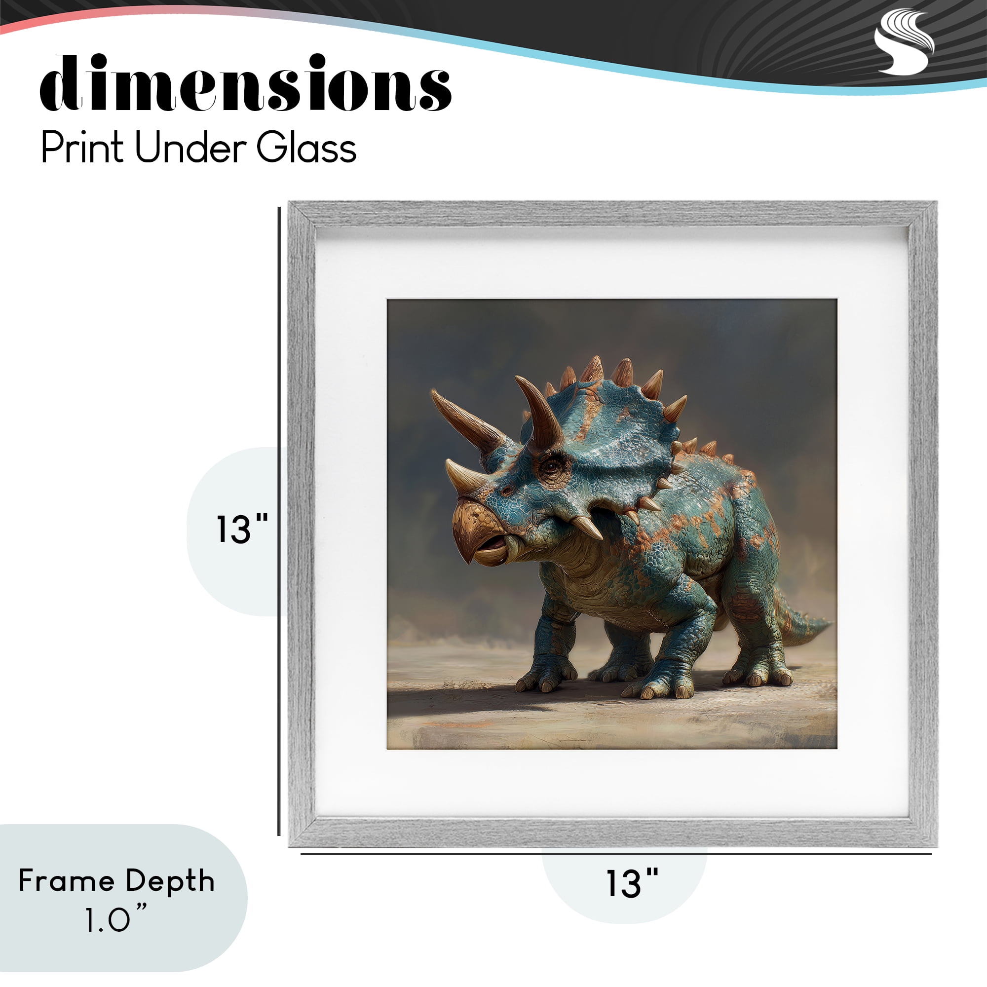 Stupell Industries Horned Triceratops at Sunrise Gray Framed Print Under Glass, design by Wumples