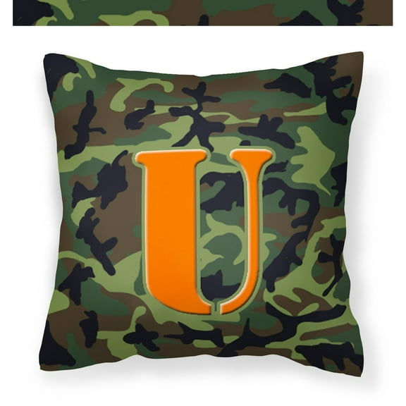 Letter U Monogram - Camo Green Fabric Decorative Pillow