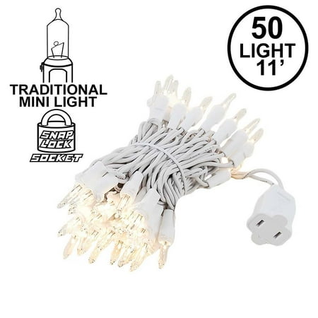 - Novelty Lights 50 Light Christmas Mini Light Set, White Wire, 11' Long