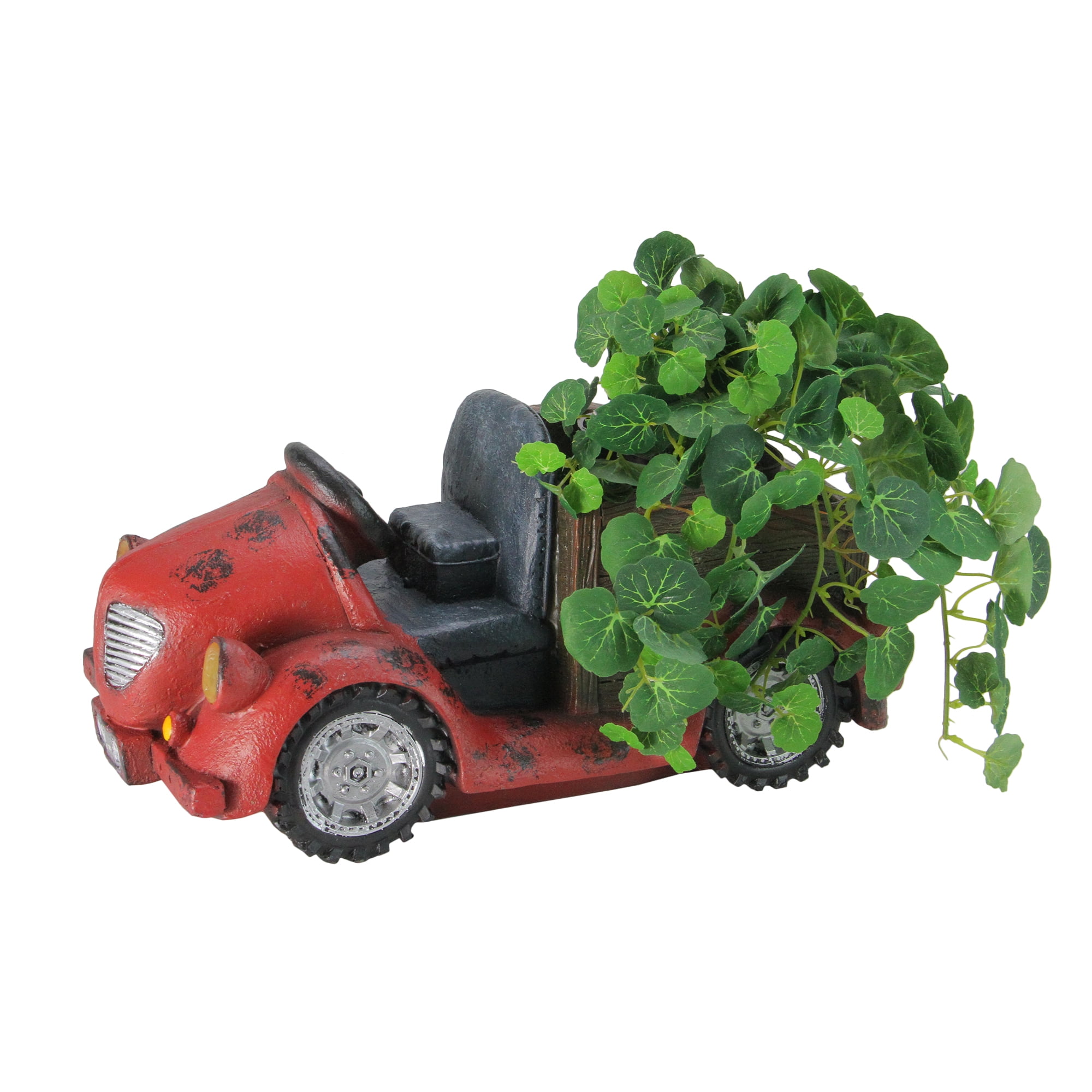 14.5" Distressed Red Vintage Car LED Lighted Solar Powered Outdoor Garden Patio Planter