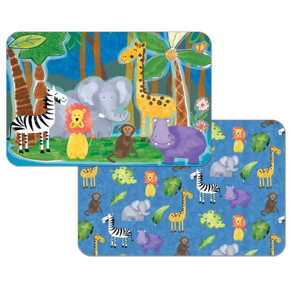 CounterArt "Jungle Friends" Childs Reversible Rectangular Tabletop Placemat 4 Pack