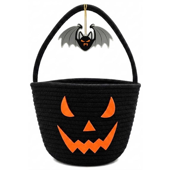 Halloween Basket for Kids, Trick or Treat Basket, Cute Pumpkin Candy Bucket, Boo Spooky Small Baskets, Jack O Lantern Bags for Girls/Boys Gift Baskets Empty