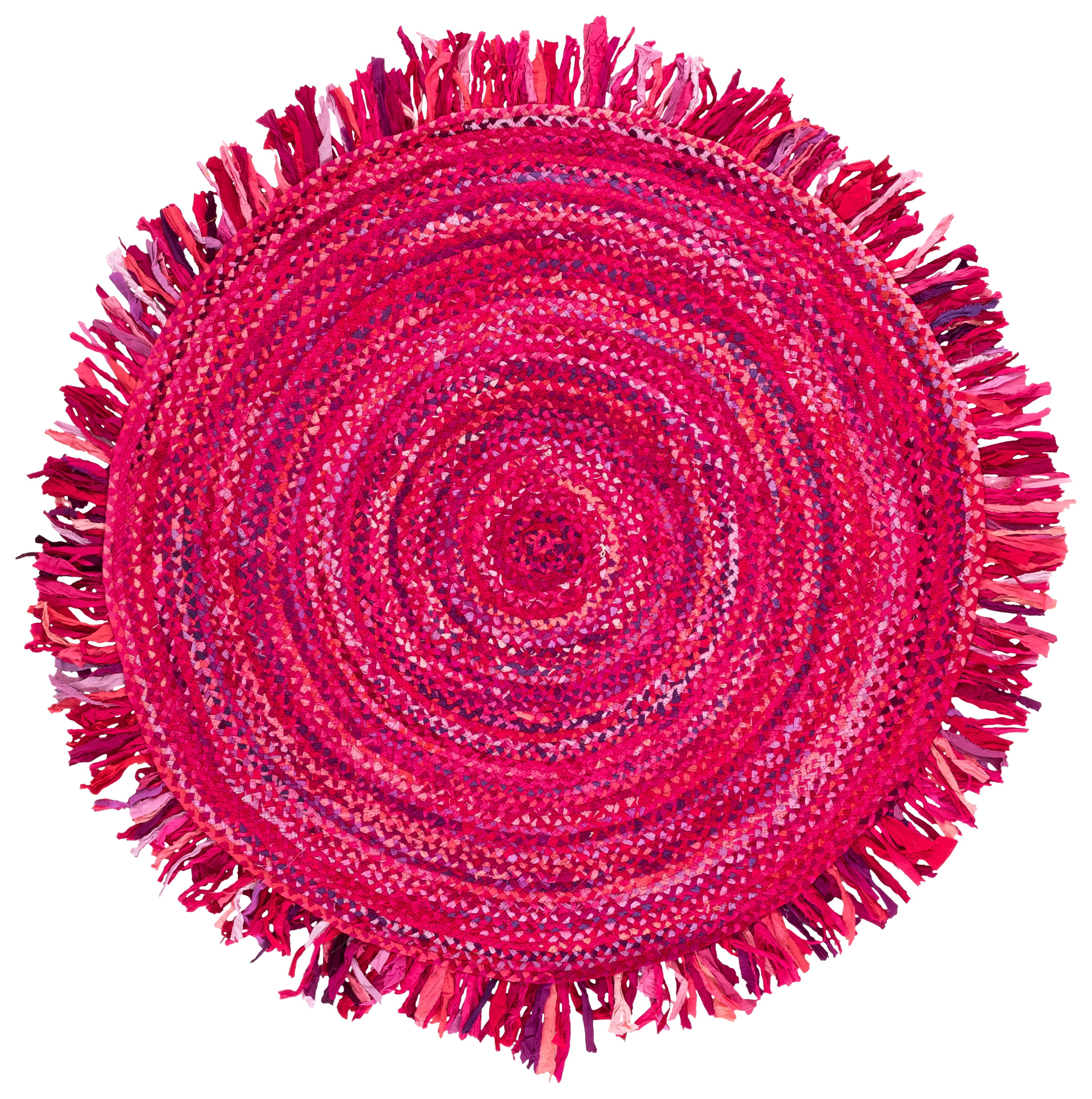Safavieh Braided Paisley Transitional Cotton Reversible Area Rug, Pink/Fuchsia, 4' x 4' Round