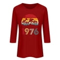 thumbnail image 2 of Uootdi Hauts pour Femmes Manches 3/4 Col Rond Imprimé Palmier Coucher de Soleil 1976 Coupe Décontractée Rétro Plage Vacances T-Shirts Cadeau, 2 of 4