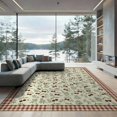 thumbnail image 2 of ODIKA 6'x9' Washable Area Rug Cherry Checkered Border Sprigs Flowers Door Clusters Cherries Flowing Dynamic for Queen Size Bedroom, Under Bed, Master Suite, Easy Care, Non-Shedding, 2 of 7