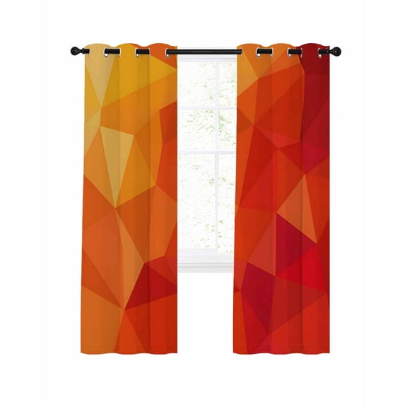 Red Orange Blackout Curtains 63 Inches Long for Bedroom, Modern Abstract Ombre Geometric Aesthetic Thermal Insulated Room Darkening Black Out Window Curtain Panels Grommet Drapes for Living Room