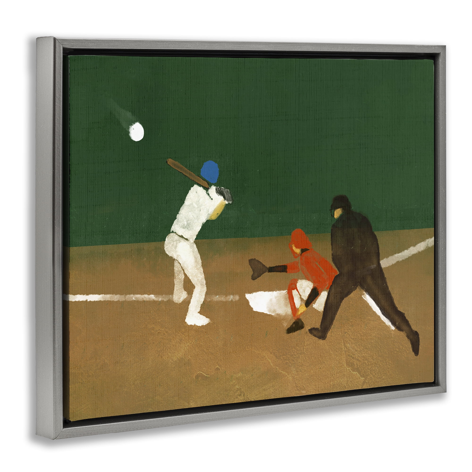 Stupell Industries Batting Baseball Players Sports Painting Gray Floater Framed Canvas Art Print Wall Art, 31 x 25