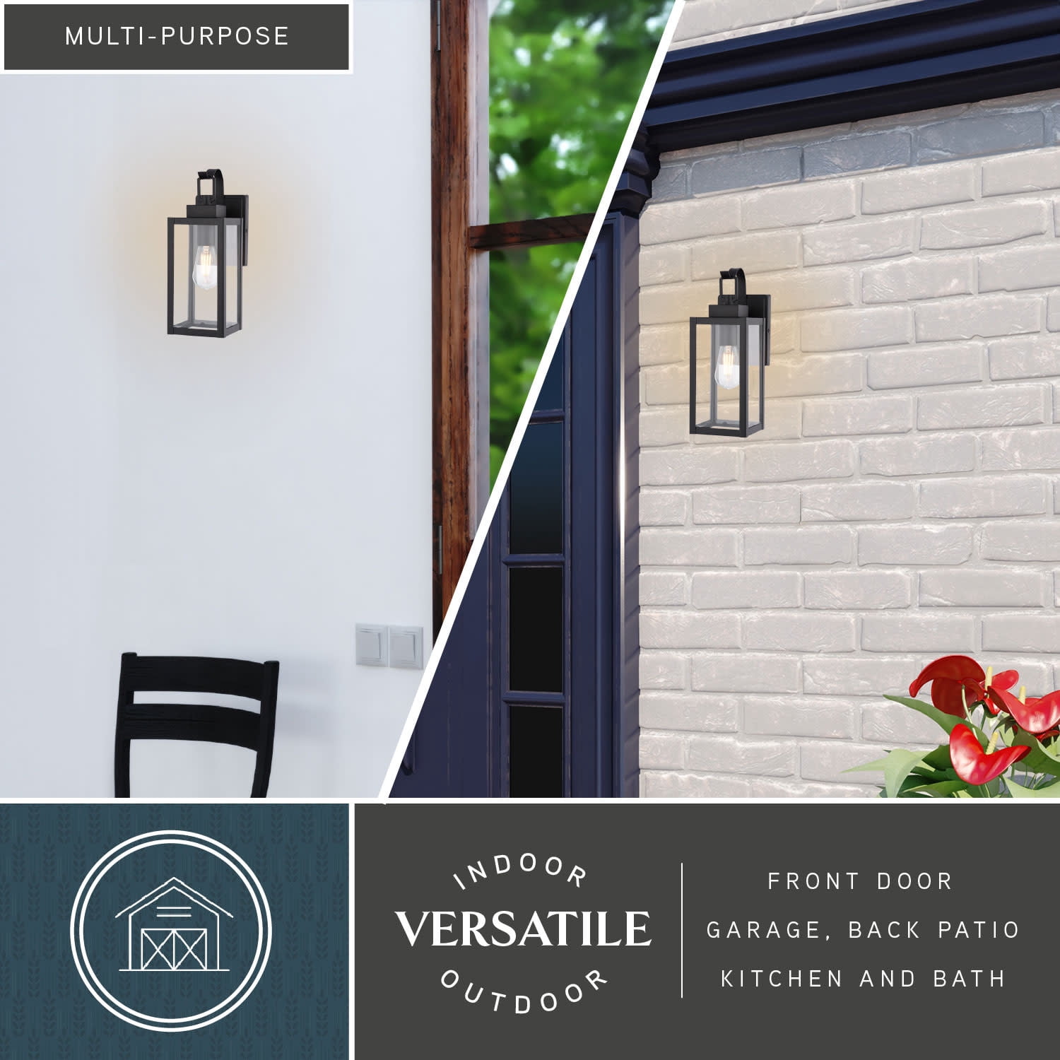 VAXCEL Clinton Matte Black Outdoor Wall Sconce Light Clear Glass Shade, Dimmable