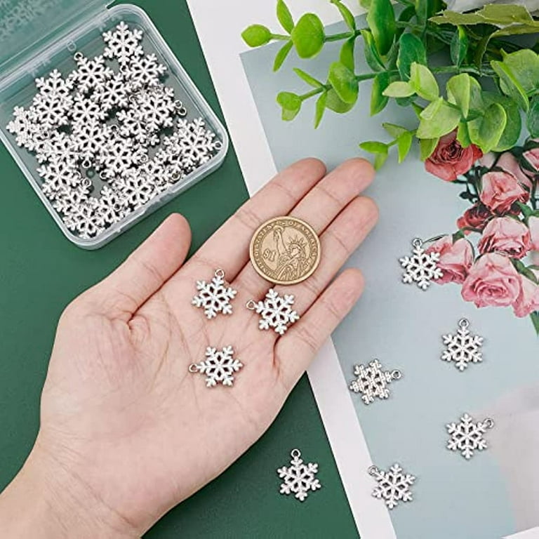 1 Box 40Pcs Alloy Enamel Snowflake Charms Winter Theme Christmas Dainty  Dangle Pendants Bulk for Jewelry Making Charms Necklace Bracelet Ankle  Earring DIY Crafting Finding Accessories 