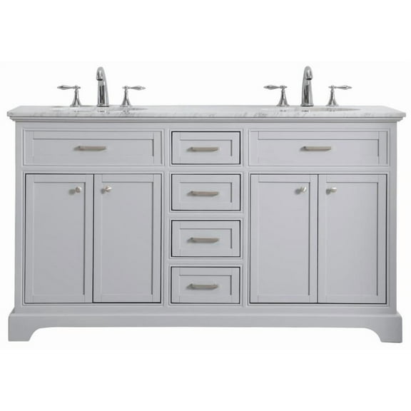 Elegant Decor Americana 60" Wood Double Bathroom Vanity in Light Gray