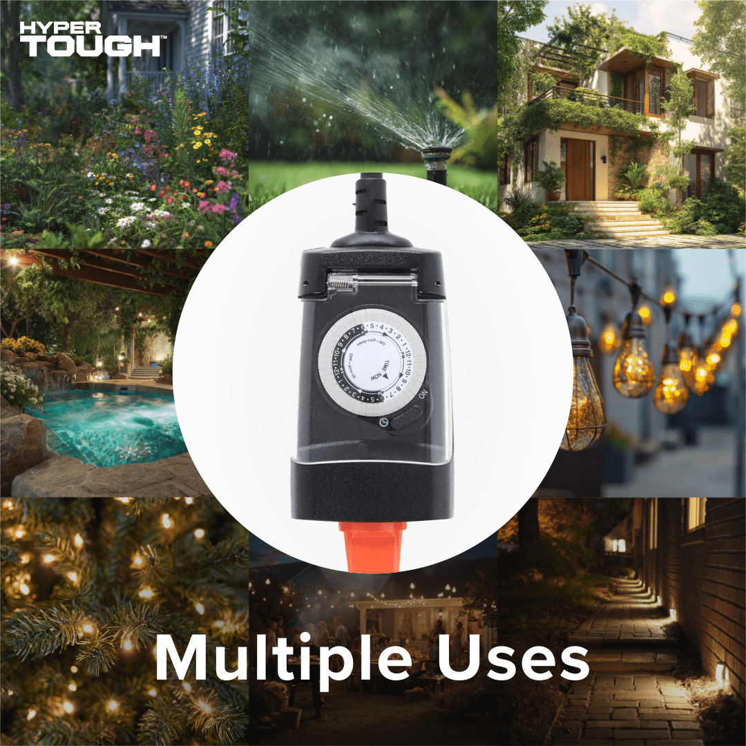 (4 pack) Hyper Tough All-Weather Outdoor Timer with 1 Grounded Outlet, 3-Prong Outlet, 6 inch Cord, 15 Amps