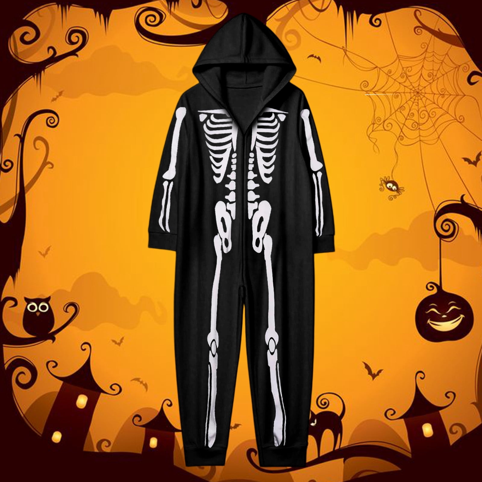 FEIFLY Kids Jumpsuit Halloween Skeleton Themed Parties Hood Cartoon Onesie Family Matching Romper Holiday Loungewear Homewear For Daily Wear And Party