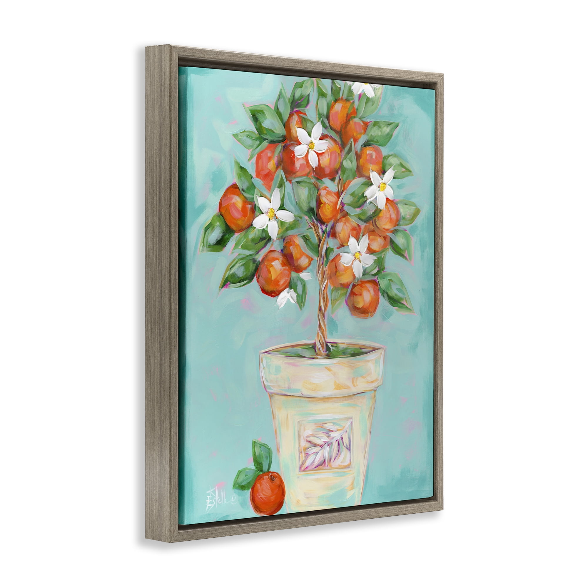 Stupell Industries Orange Blossom Clay Pot Food & Beverage Painting Brown Floater Framed Art Print Wall Art, 25 x 31