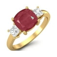 thumbnail image 2 of 7MM Cushion Shape Ruby Glass Filled 925 Sterling Silver Gold Vermeil Three Stone Women Mother's Day Gift Ring, 2 of 3