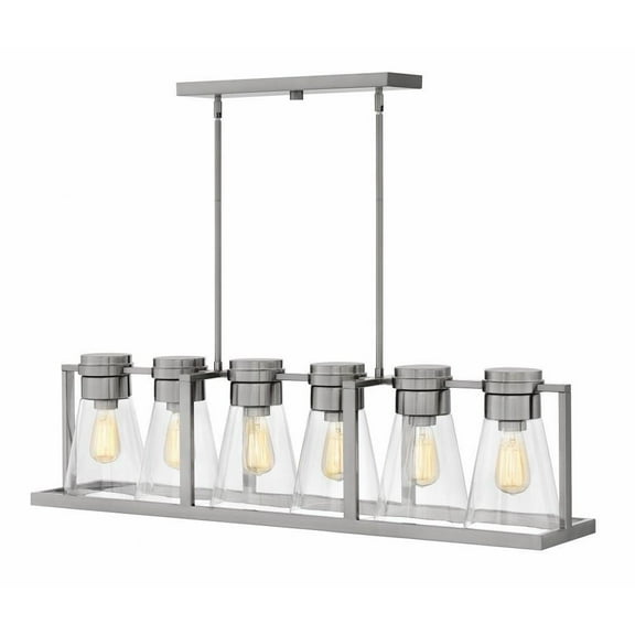 6 Light Linear Chandelier in Industrial Style 43.75 inches Wide By 11.25 inches High-Brushed Nickel Finish-Clear Glass Color Bailey Street Home