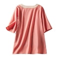 thumbnail image 5 of Wycnly Womens Tops Dressy Casual Loose Fit Irregular Side Slit Cotton Linen Fashion Pullover Shirts Summer Short Sleeve Round Neck Tops Leaves Print Blouse Pink m, 5 of 5
