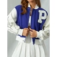 thumbnail image 4 of Seyurigaoka Womens Loose Baseball Jacket Long Sleeve Letters Zipper Closure Patchwork Autumn Casual Outwear Streetwear, 4 of 9