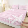 thumbnail image 4 of jejeloiu Coastal Starfish Print Bed Sheets For Girls,Pink Wood Pattern Full Size Sheets,Pink White,4-Piece,1 Flat Sheet, 1 Fitted Sheet and 2 Pillowcases, 4 of 6