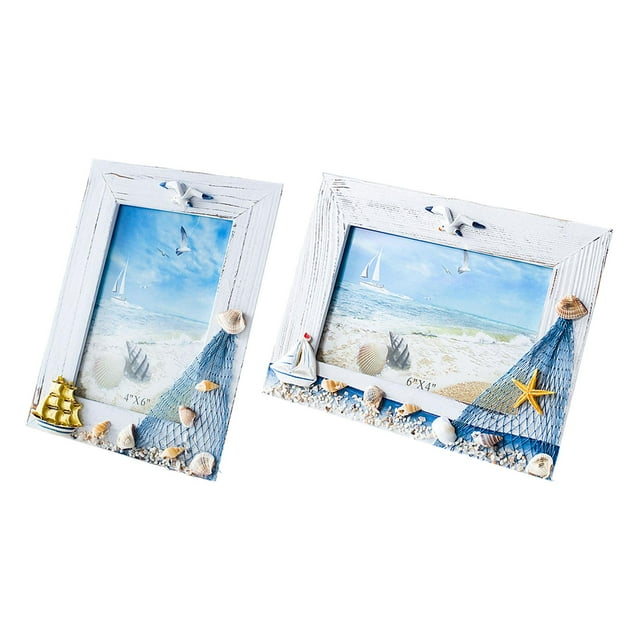 Abbracc 2x Photo Frame Holder Craft Tabletop Fashion Sailboat Mediterranean Ornament