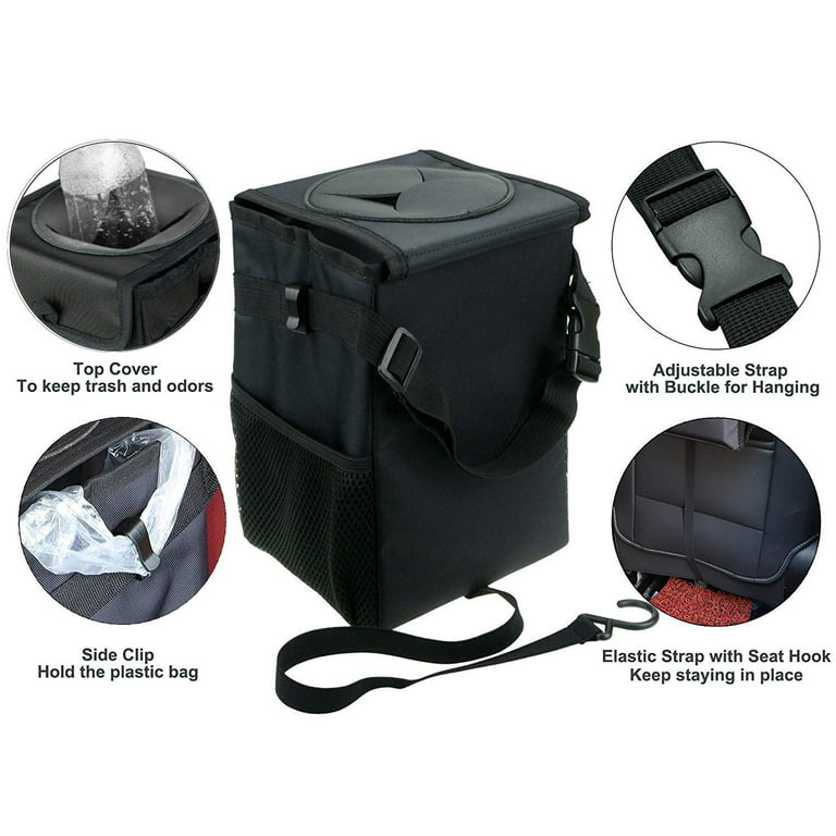 Ryhpez Car Trash Can with Lid - Car Trash Bag Hanging with Storage Pockets  Collapsible and Portable Car Garbage Bin