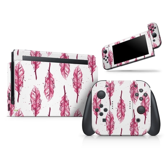 DesignSkinz Crimson Feather Pattern Full-Body Skin Decal Wrap Cover for Nintendo Switch