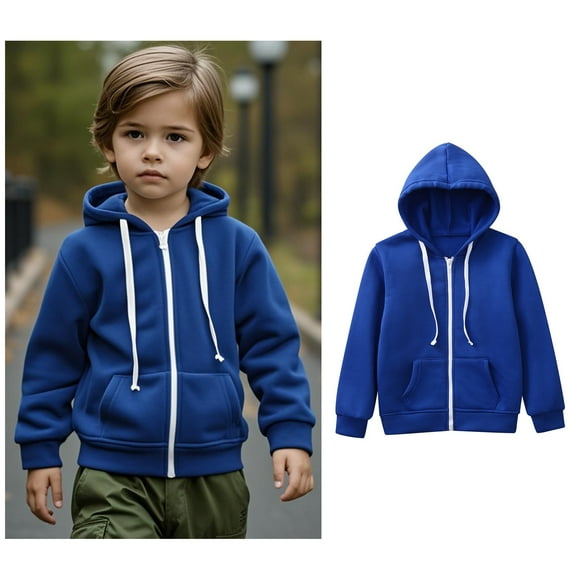 Kids Boys Hoodies Casual Long Sleeve Hoodies with Zipper Blue Hooded Pocket Fall Winter Clothes Kids Clothes Boys Size 6-7 Years