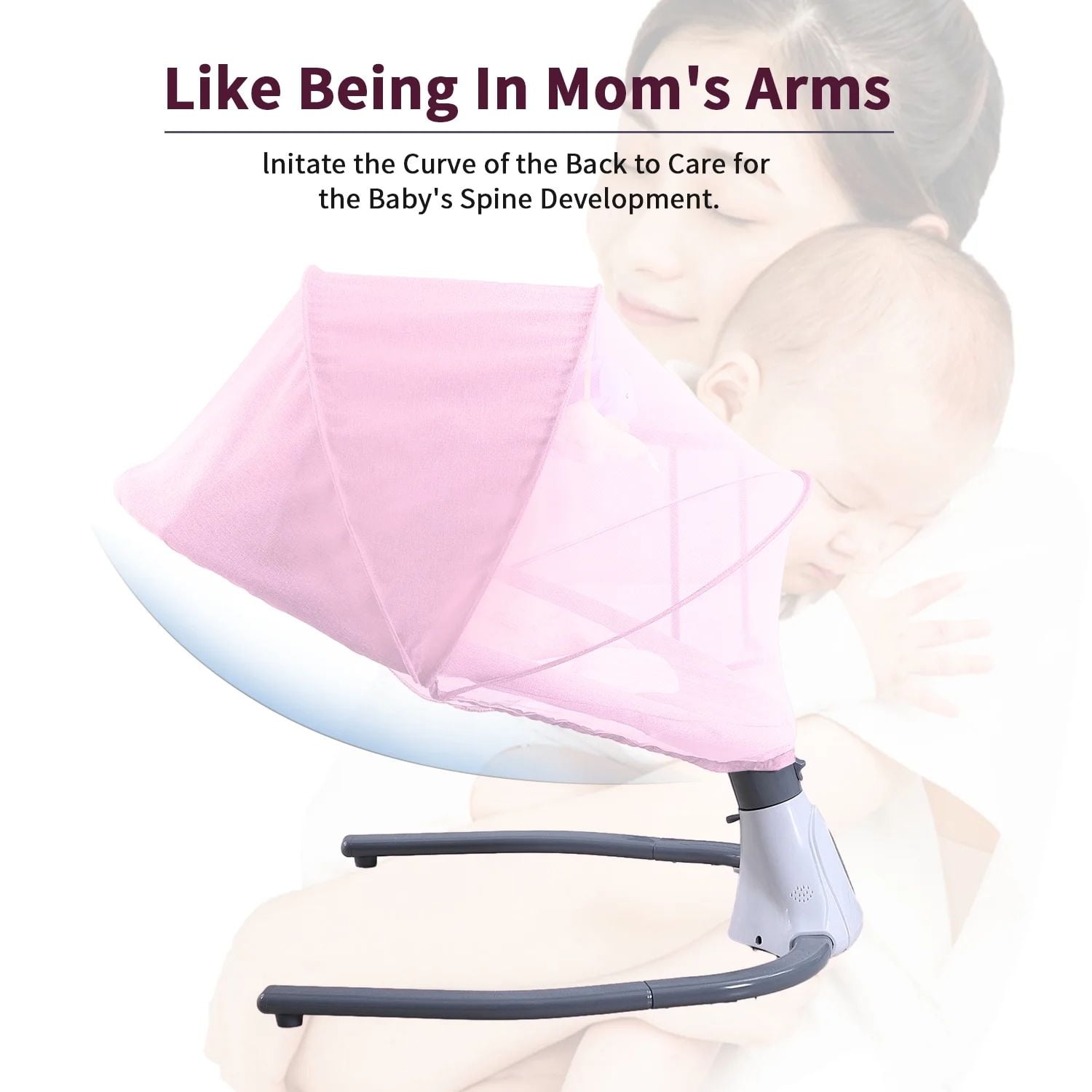 HENG Co. Electric Baby Swing and Rocker, Infant Bouncer Chair Featuring 12 Lullabies, Bluetooth Connectivity, Multiple Speed Settings, 4 Timer Modes, Unisex Design, Pink.