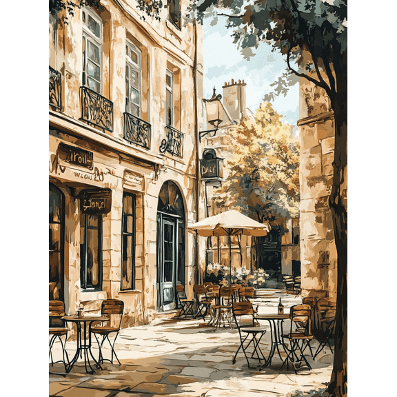 Parisian Street Cafe Canvas Painting,Suitable for Living Room,Bedroom,Dining Room,Office,Cafe Decoration