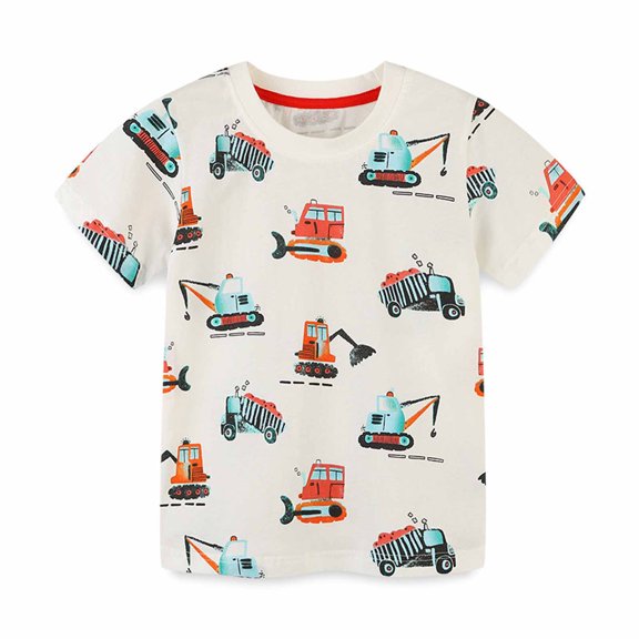 piuwrlz Toddler Short Sleeve T-Shirt Printed Round Neck Patterns Casual Shirt Light Blue Size 3-4 Years